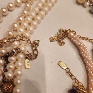 1928 Jewelry Co 6pc Gold Filigree Pearl Necklace Set Locket Rhinestone Bracelet